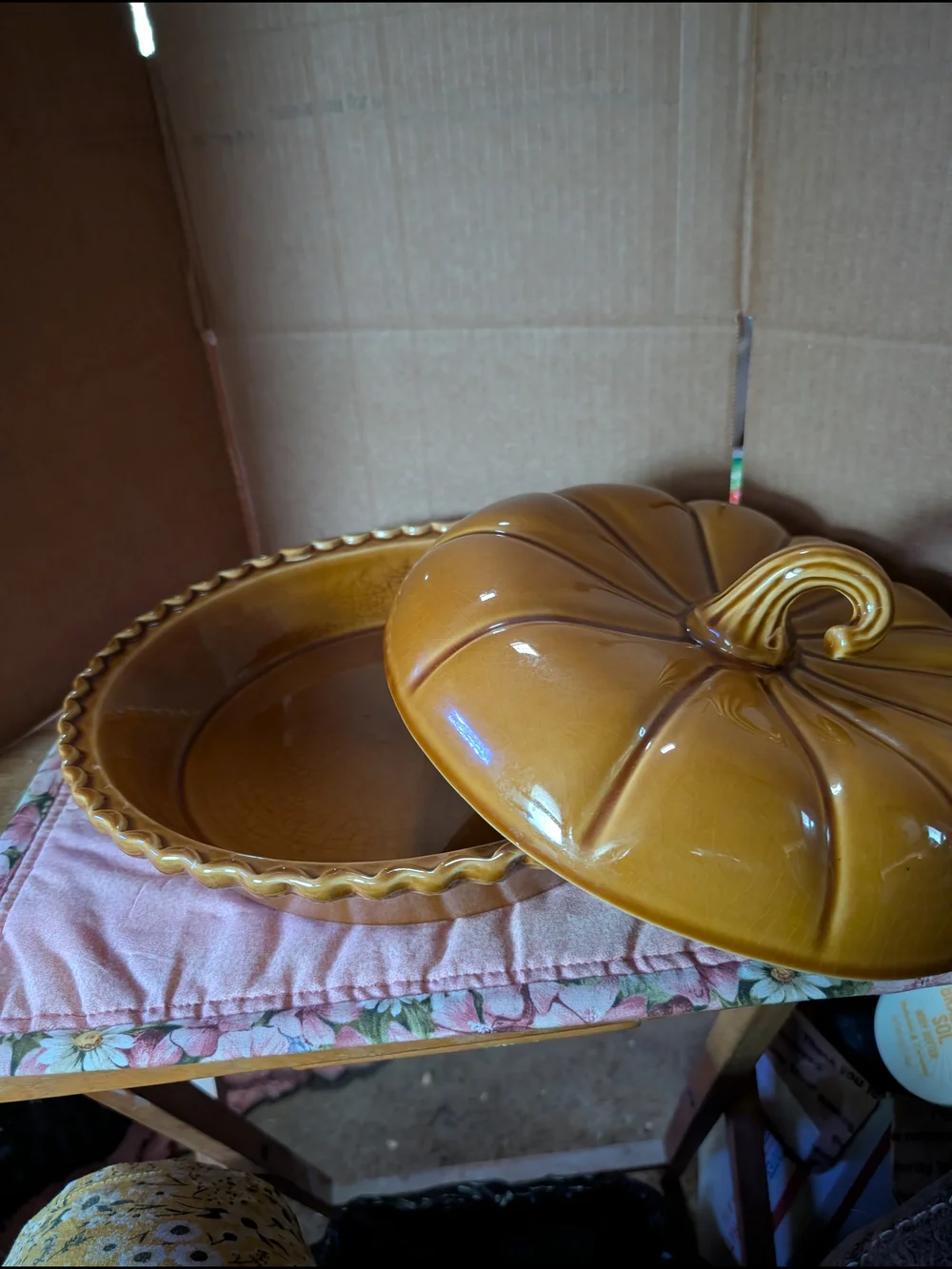 Crate&Barrel Ceramic Pumpkin Casserole Dish - Mustard Yellow